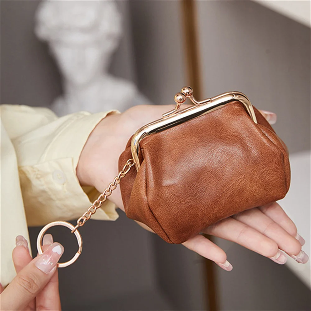 Retro Buckle Coin Purse Portable Key Bag Versatile Lipstick Storage Bag PU Leather Ladies Fashion Wallets Solid Color Simple Bag
