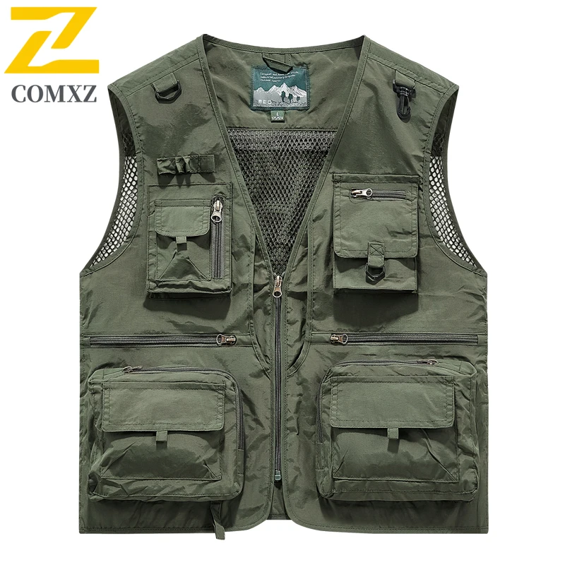 EiAO Vest Plus Size Work Men's Waterproof Windproof Fishing Multi-Pocket Outdoor Sleeveless Jacket for Business Casual Oversized