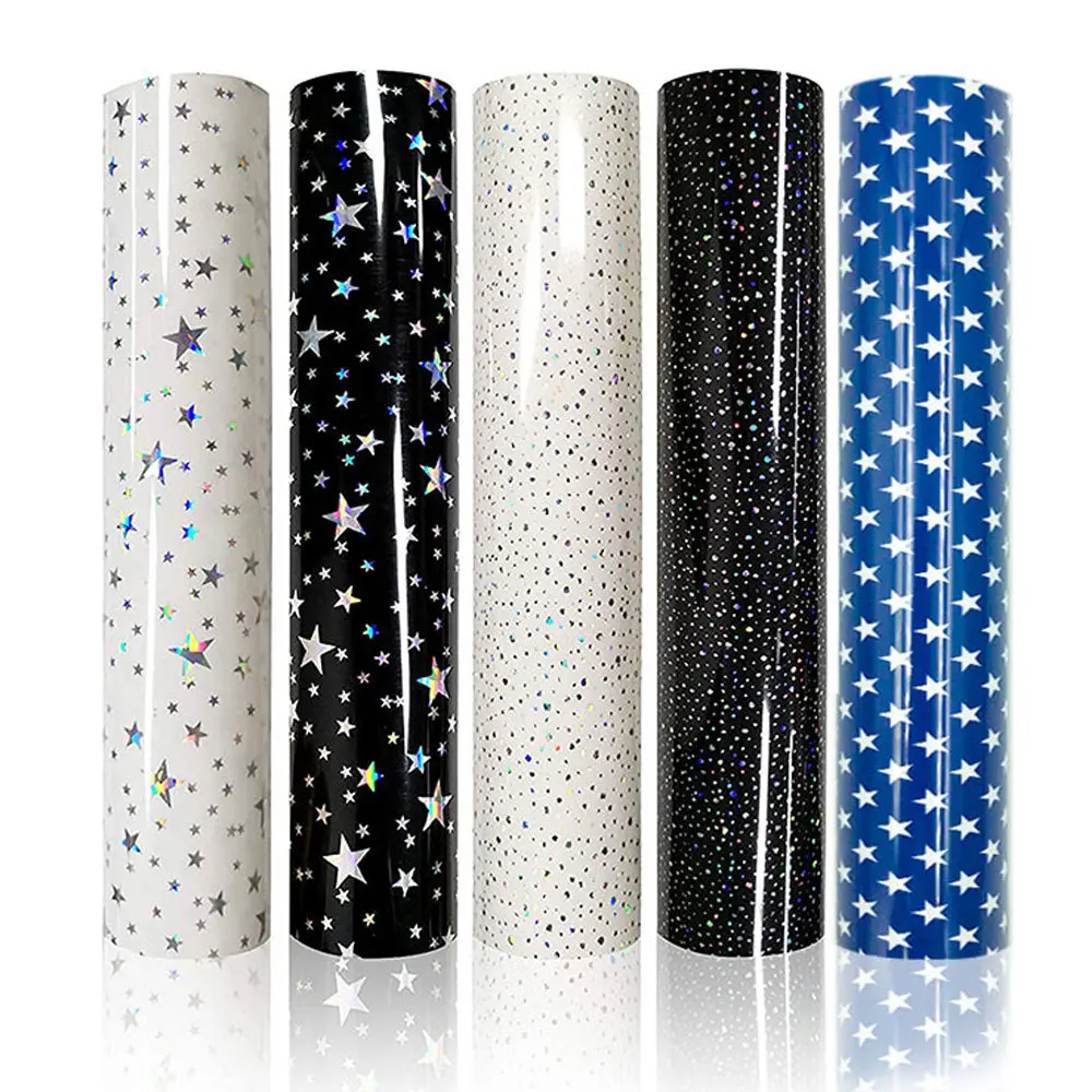 

12in x 10in 5 Sheets Bundle Star Series Heat Transfer Vinyl Iron on Tshirt Hot Press Cut Film HTV Printing Garment Deocration