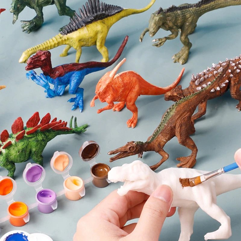 8Pcs DIY 공룡 그림 키트 도색되지 않은 공룡 아트 공예 색칠 장난감 페인트 도구 포함 소년 소녀를위한 창조적 인 수제 장난감