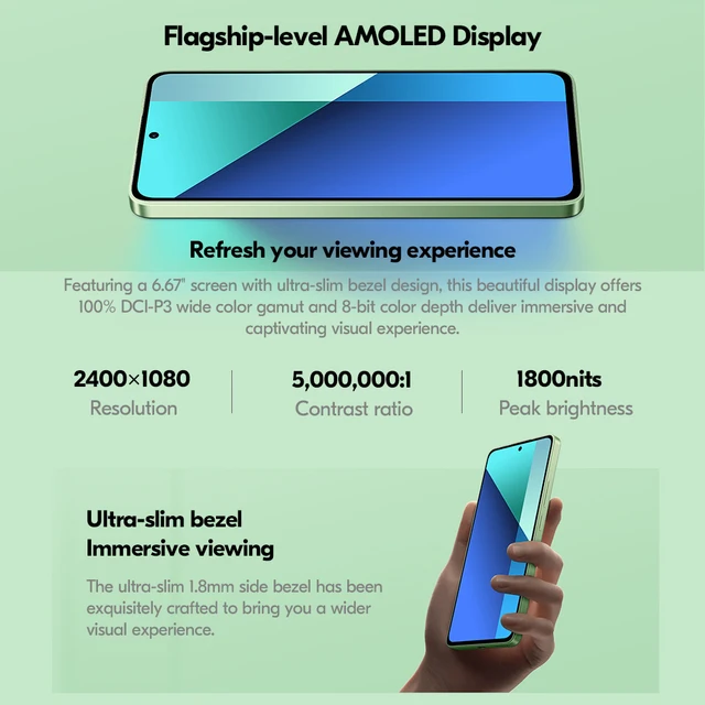 Global Version Xiaomi Redmi Note 13 4G 128GB/256GB Mobile Phone 108MP Main Camera 120Hz AMOLED Snapdragon 685 33W Fast Charging 4