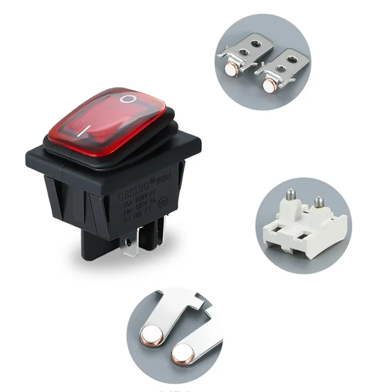 KCD4 Switch Heavy Duty 16A 250VAC 30x22mm Waterproof Rocker Push Switch T85 IP65 4pin DPDT ON OFF 12V 220V LED