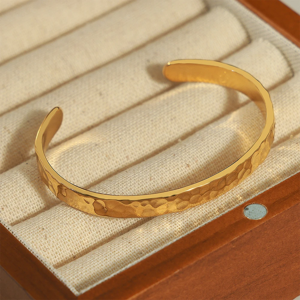 Bangle Bracelet Stainless Steel Bracelet Natural Texture 18k Gold Plated Women's Bracelets