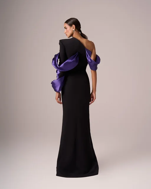 تخصيص مثير جيرسي حورية البحر واحد الكتف فساتين السهرة حساسة طويلة الأكمام فستان كوكتيل حجم مخصص Vestido De Noche 2