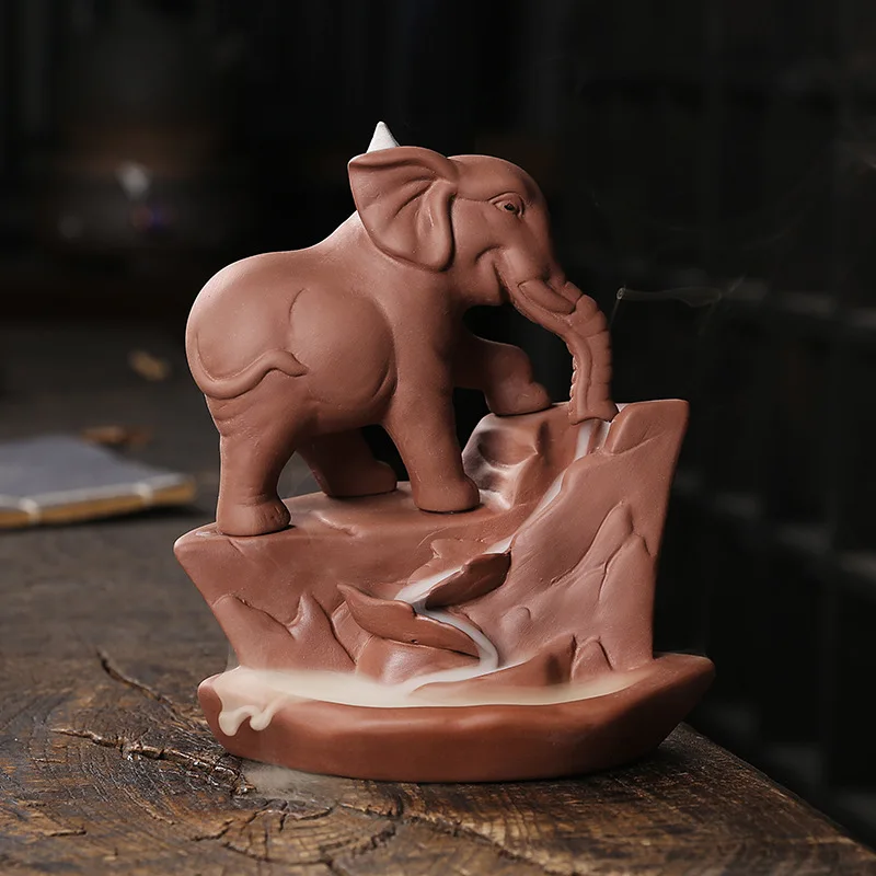 

Purple Clay Backflow Aromatherapy Oven Home Indoor Incense Oven Creative Elephant Reflux Waterfall Aroma Oven Home Decoration