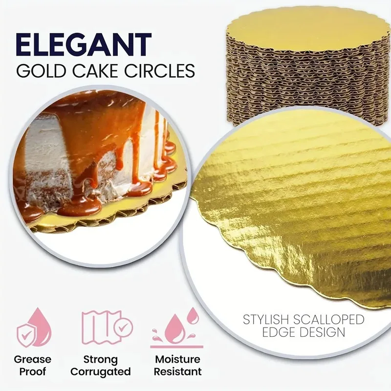 5 cake boards with golden cake rings, cardboard with 8/10 inch cake base, suitable for baking cakes, golden - 3