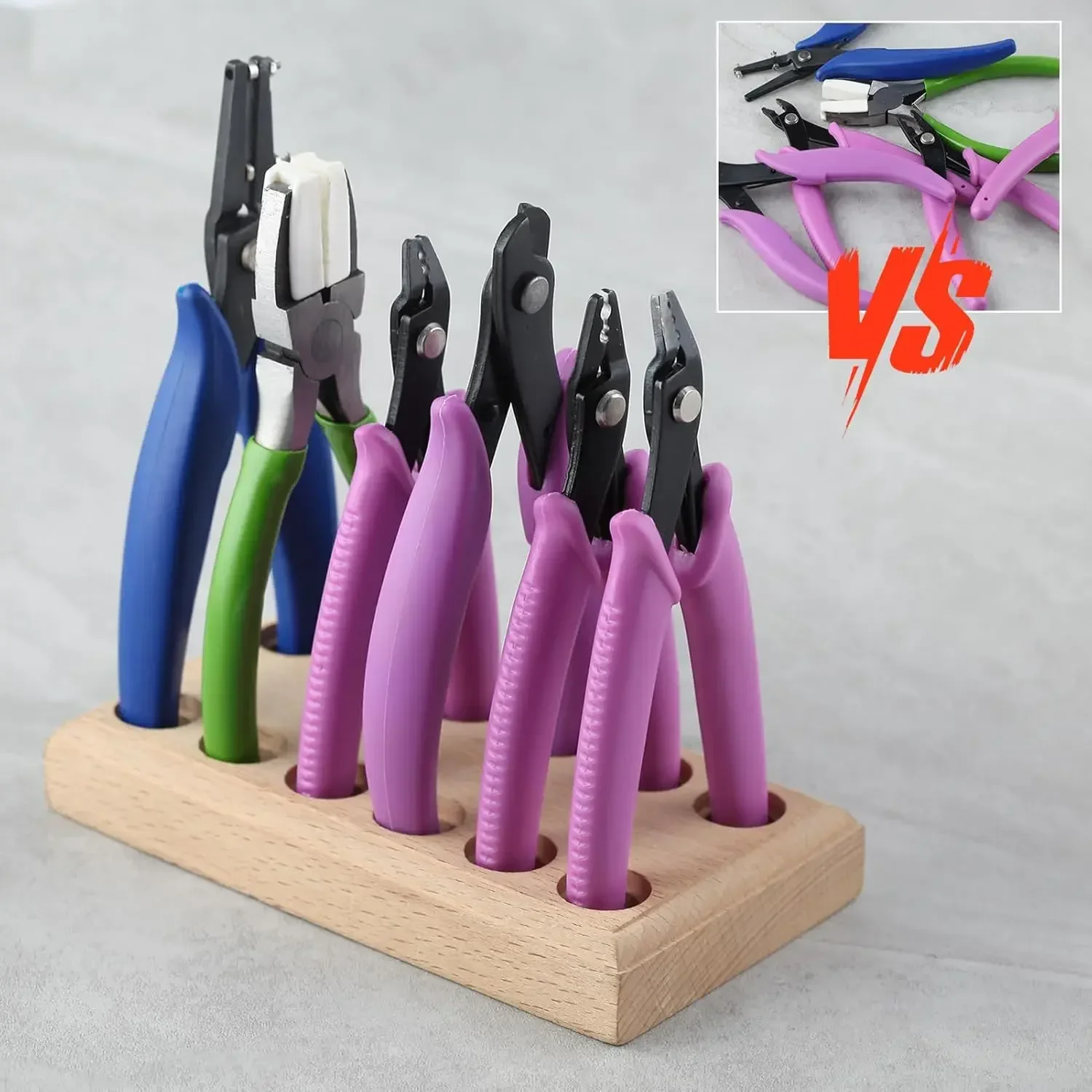 12슬롯 원목 플라이어 정리대, 컴팩트 공구 랙 (플라이어 및 와이어 커터용), ..