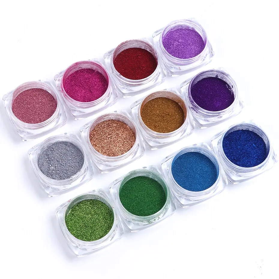 12 Colors Chrome Mirror Nail Powder Pigment Metallic Colorful Gold Silver Rubbing Dust Glitter Nail Art Decorations Manicure