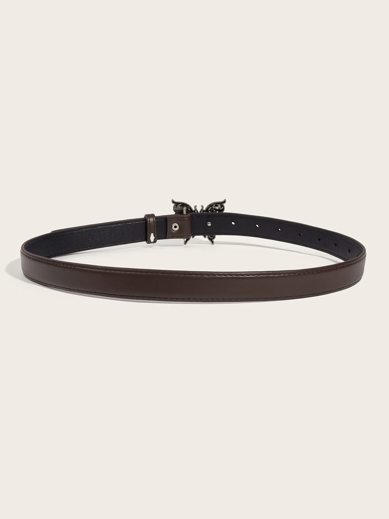 2.3x103cm Black Coffee PU Leather Belt with Butterfly Buckle Waistband Fashion Thin Belt for Women Girl Pants Skirts Jeans Decor