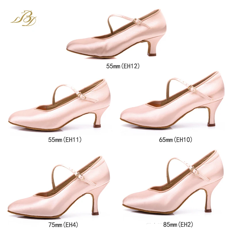 BD dance's standard shoes ClASSIC Fresh Tan Satin all season high heeled dance shoes soft sole Modern Dance 138 Free Shipping 4