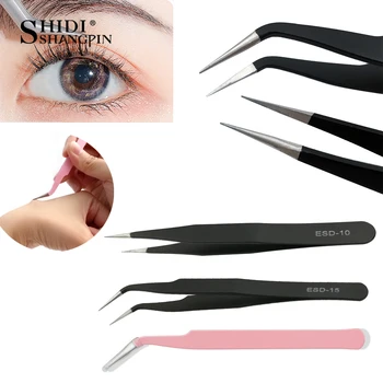 SHIDISHANGPIN 1/2/3PCS Tweezers Stainless Steel Curved Straight Eyebrow False Eyelash Tweezers Nail Art Extension Makeup Tool 1