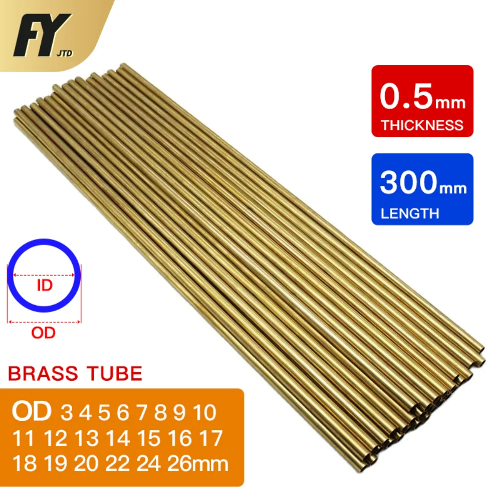 Brass pipe 0.5mm wall thickness 226mm OD tube 300mm 500mm length