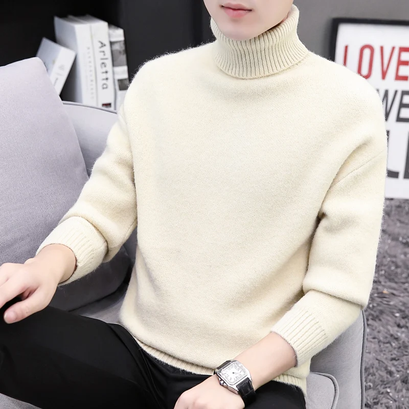 Men's 2023 Pullover High Collar Autumn and Winter Patchwork Solid Color Loose Casual Versatile Long Sleeved Knitted Sweater