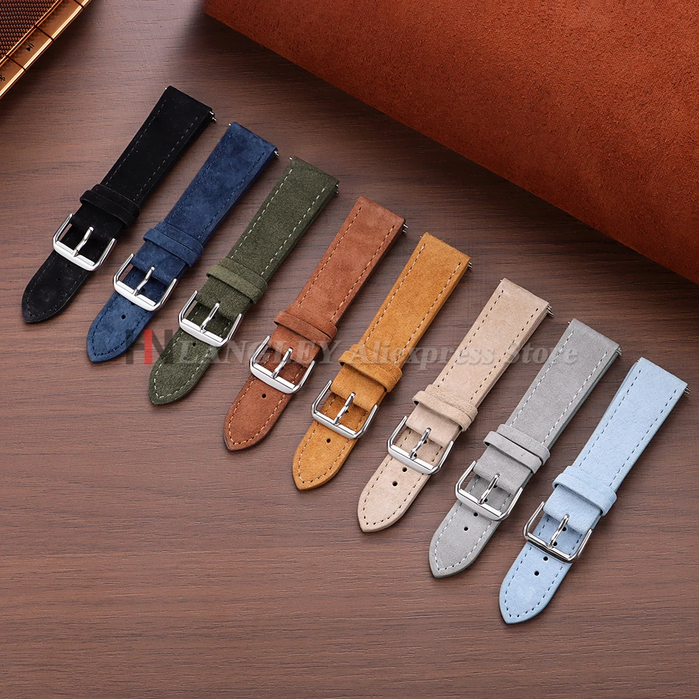 Vintage Brown Genuine Suede Cowhide Watch Strap with Quick Release