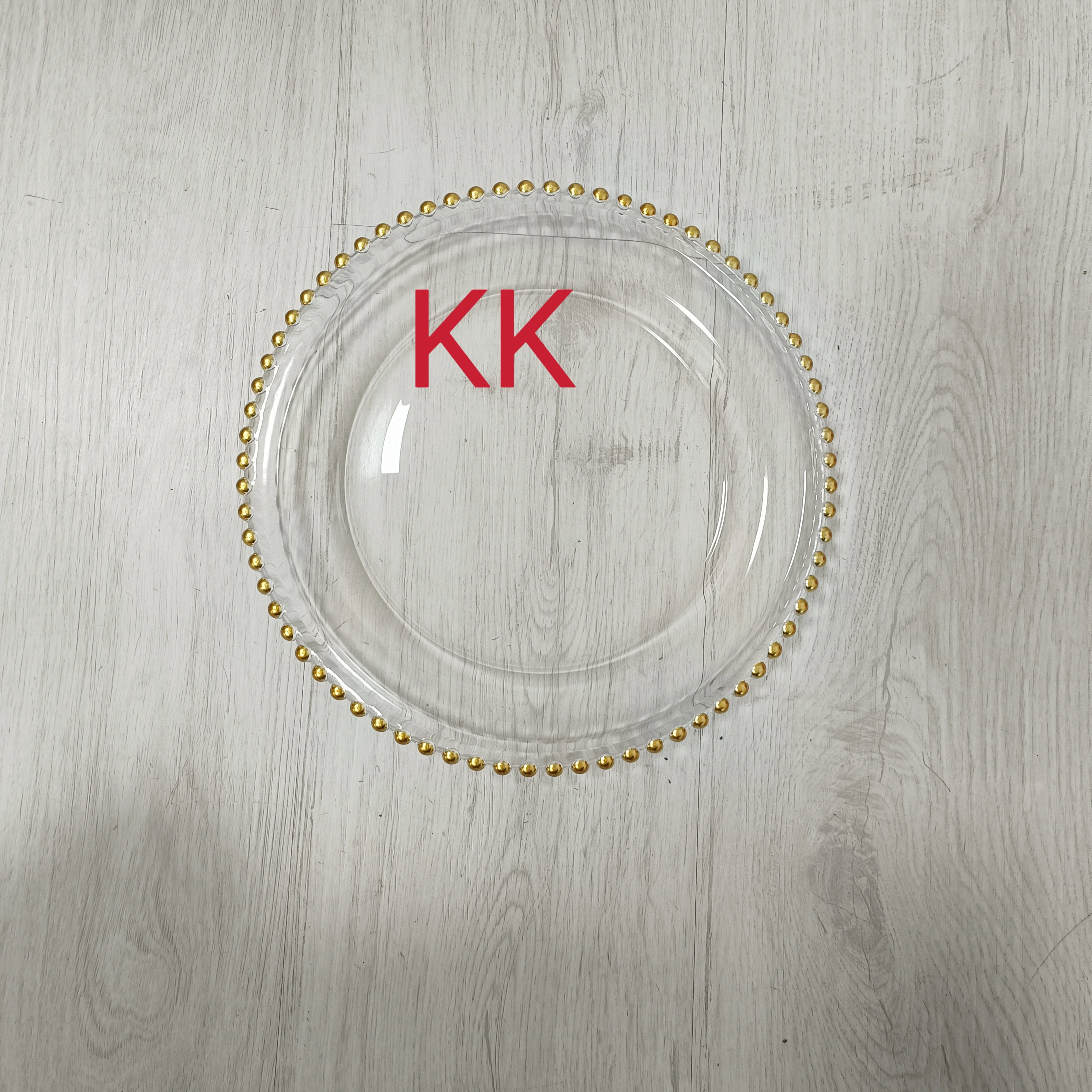 Clear Glass Plates with Gold Beads Acrylic Wedding Party Decor Christmas Service Plate