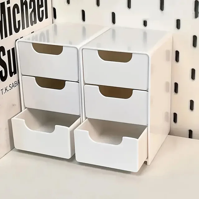 Boîte de rangement de cosmétiques en plastique à 3 niveaux, organisateur avec tiroirs, rangement de comptoir multifonctionnel pour bijoux, fournitures de bureau 1