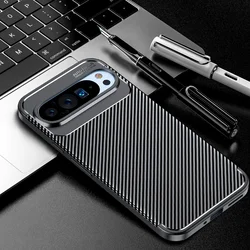 Premium Shockproof Carbon Fiber Phone Case - Soft TPU Silicone Cover - Pixel 9 - 9 Pro (Black)