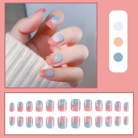 on False with Designs Set Bowknot Cartoon Animal Decal Fake Nails Art Heart Point Full Cover Artificial Short Nail Tips