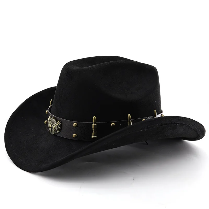 Adler Wildleder Western Cowboy Woolen Jazz Top Männer Frauen Ethnischen Stil Herbst Und Winter Filz Große Traufe Hut – Detail 19
