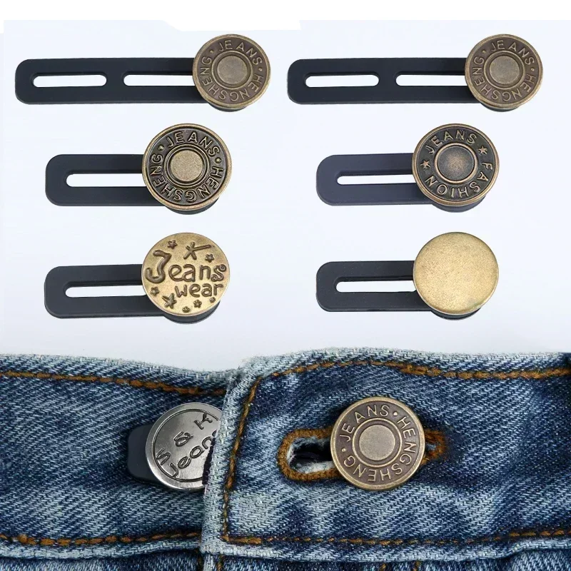 6pcs Metal Button Extender Perfect To Any Jeans Pants Free Sewing Retractable Jeans Waist Button Extended Buckles Fixing Kit