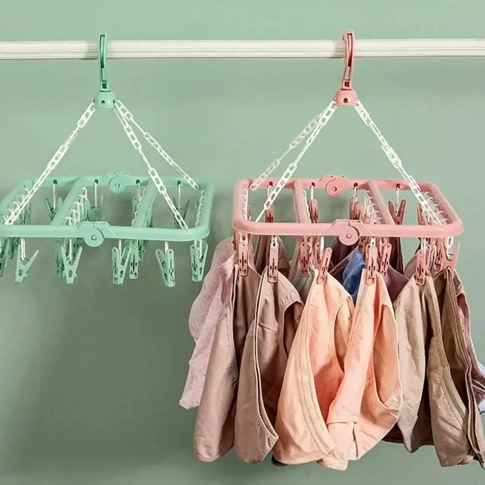 Socks Drying Hanger Foldable Laundry Hangers With 32 Clips Socks Underwear Rack Multifunctional Hanging Drying Rack clothes drying rack clothes hangers clothes drying clips