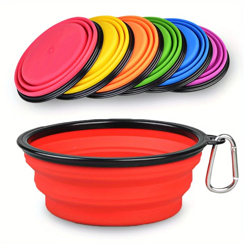 Dog Folding Bowl Portable Dog Travel Bowl Dog Food Water Bowl for Outdoor Walking Silicone Dog Food Water Bowl with Bowl Lip 6
