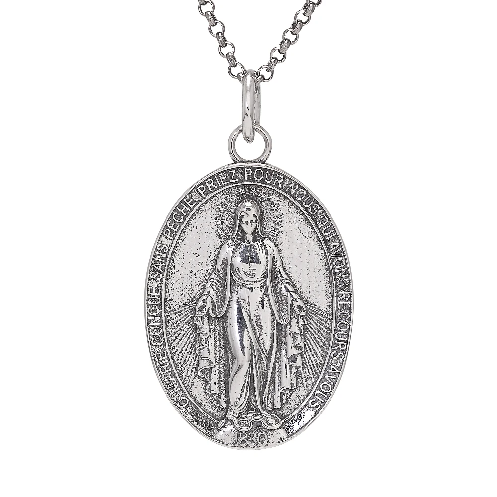 S925 Sterling Silver Virgin Mary Medal Pendant Necklace for Men Women