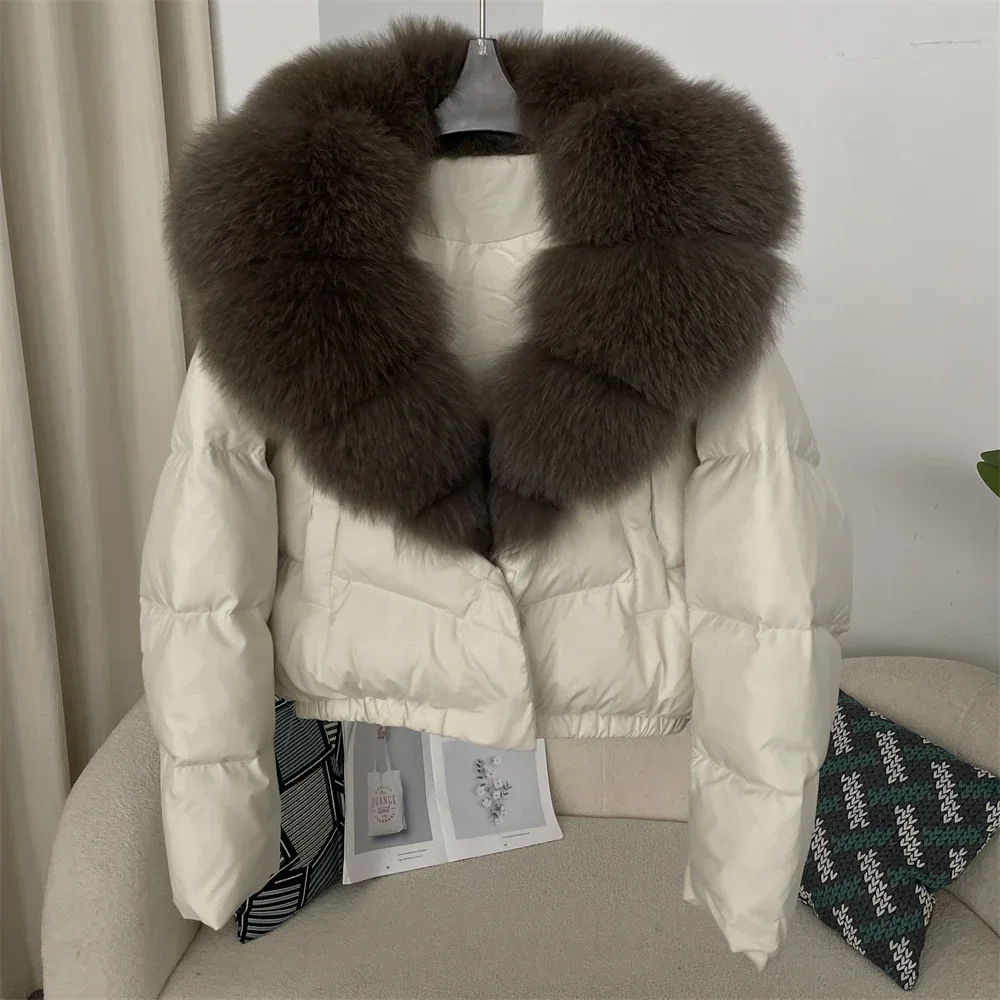 Down Jacket Women Short Puffer Jacket Thick New Big Natural Real Fox Fur Coat  Autumn Winter Female White Duck Down Coat Feather 5