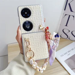 Elegant Gradient Geometry Phone Case with Scarf Bracelet - Rigid Protective Cover for P50 Pocket (Gold)
