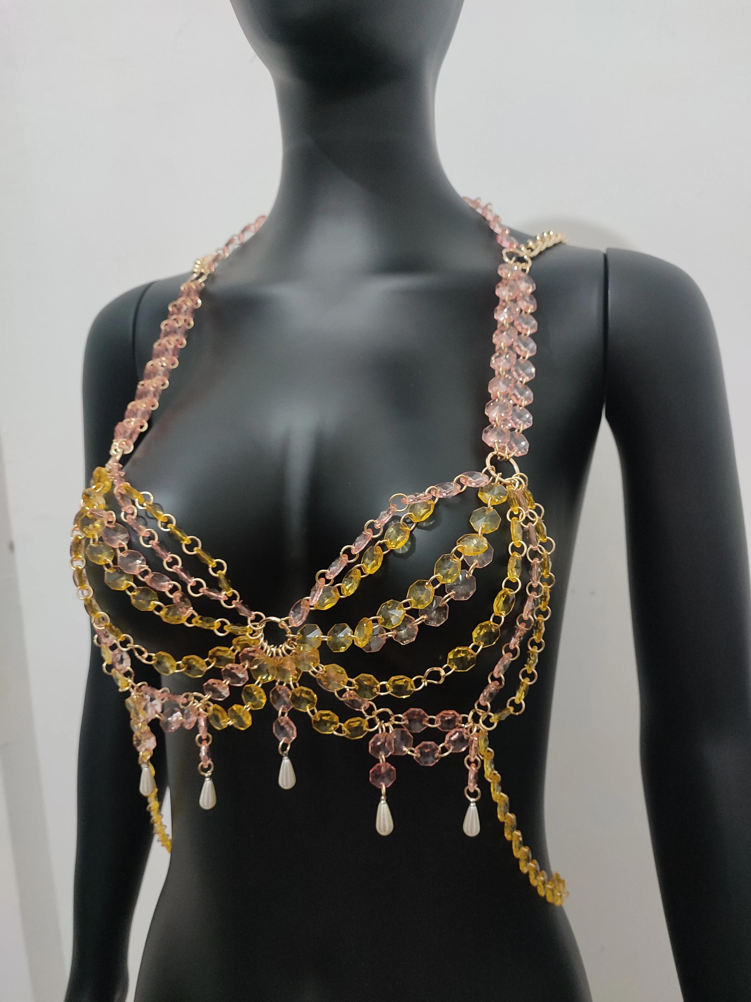 2023 Summer Colorful Transparent Acrylic Sling Tube Top Body Chain Beach Party Festival Women's Chest Fashion Jewelry