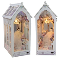 NEW DIY Book Nook Wooden Miniature Model Kit Wedding Dress Casa Bookend With Light 3D Puzzle Bookshelf Home Decor Friends Gifts 1