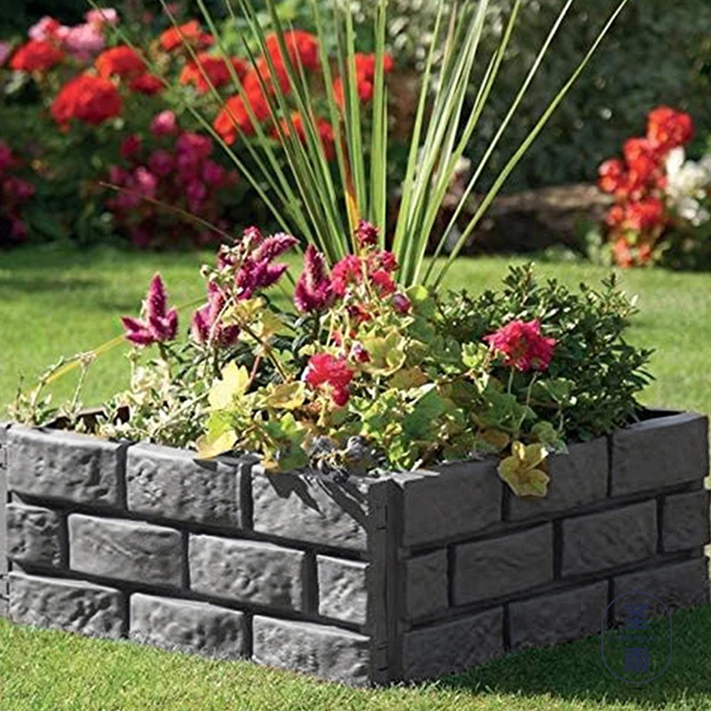 Garden Plastic Fence Edging Imitation Stone Fence Panels Simulated Tulip Flower Border Lawn Yard Barrier Decoration 4Pcs