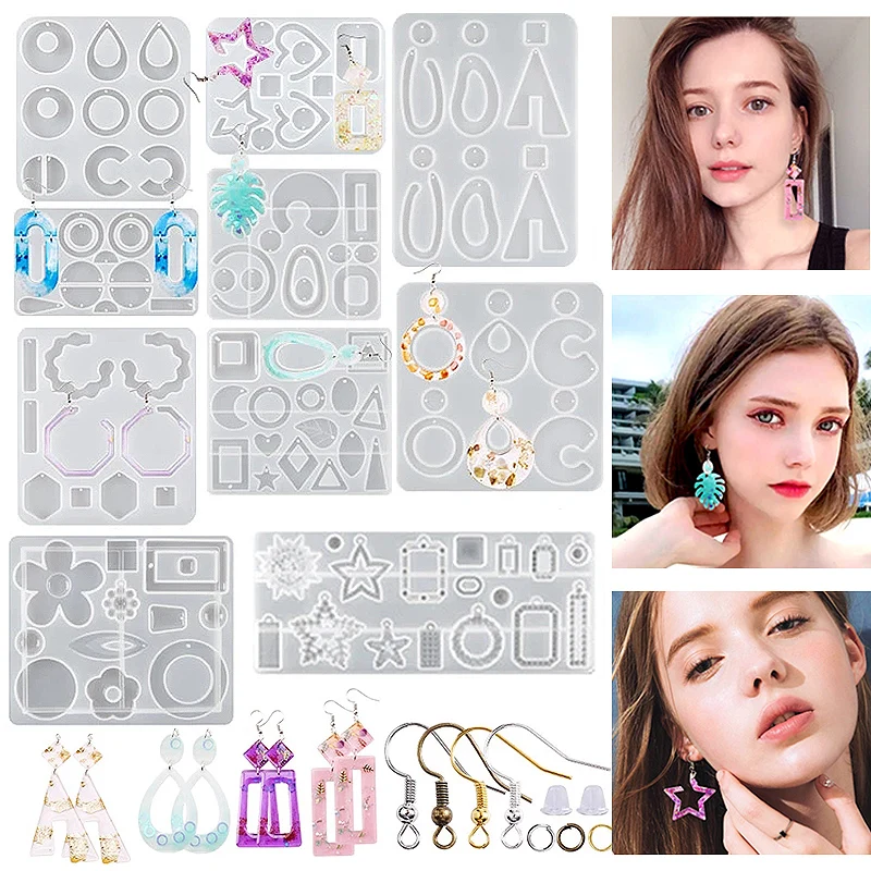 Silicone Earring Molds Keychain Pendant Jewelry Mould with Open Jump Rings  Earring Hooks Resin Epoxy Mold DIY Jewellery Making