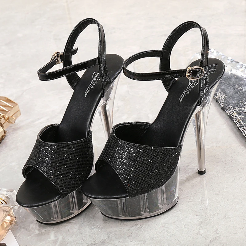 LTARTA Women Sexy Fish Toe Heels Super High Heels Nightclub Sandals Catwalk Pole Dancing Shoes Crystal Platform Sandal LFD