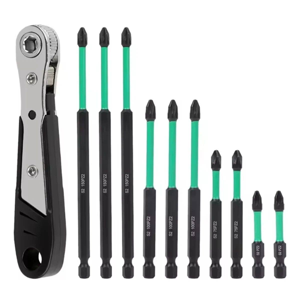 10개 PZ2 마그네틱 드라이버 비트 헤비 듀티 육각 드라이버 비트 세트JAS