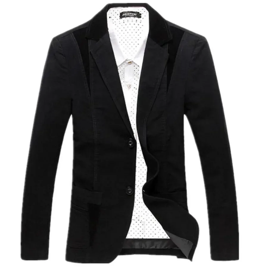2024 Men's Korean Style Blazer Jacket Cotton Suit Fashion Slim Patchwork Big Pocket Design Men's Jakcet Large Size Blazer Male