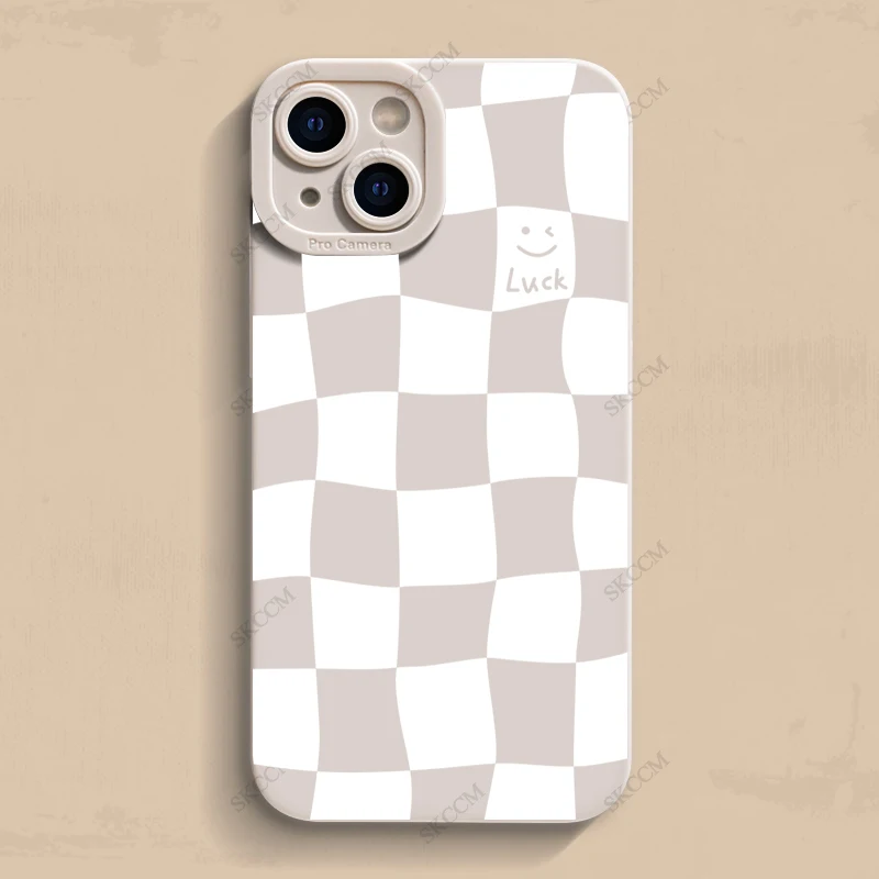 Matte White Grid Shockproof Fashion Phone Case - Stylish Back Cover