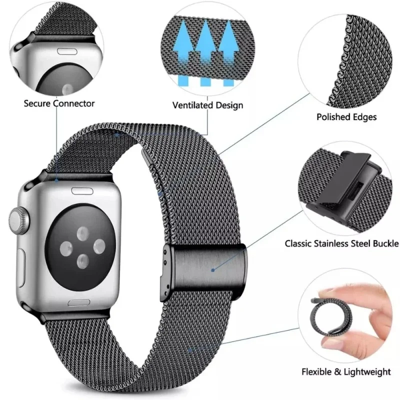 Elegant Milanese Stainless Steel Watch Band - Premium Adjustable Strap