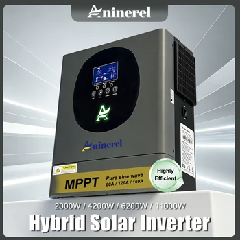 Inverter Solare Ibrido Aninerel MPPT 2KW 4.2KW 6.2KW 11KW 12V 24V 48V con Display LCD, Onda Pura 220V per Uso Domestico con WIFI