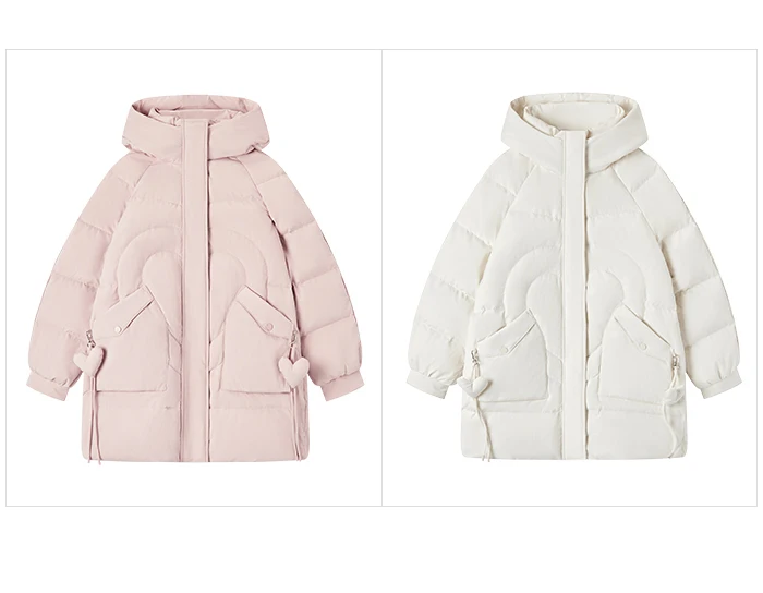 Down Jacket Women Medium Long Hooded Texture Winter Loose New Gentle Sweet Love Thick Jacket