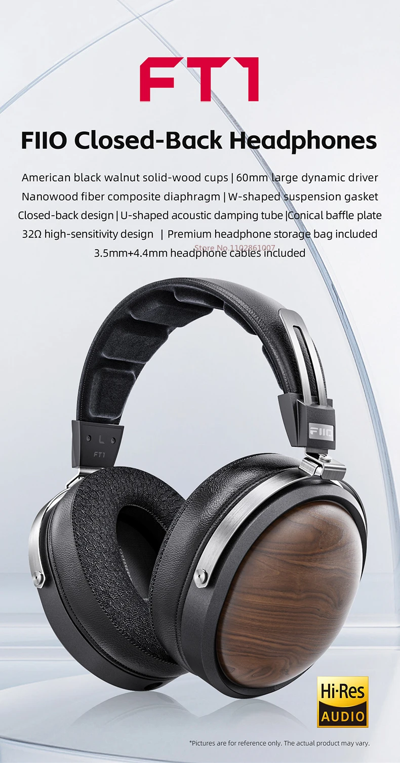 FiiO FT1 Wired HiFi Headphones Closed-Back Over-Ear Nanowood Fiber 