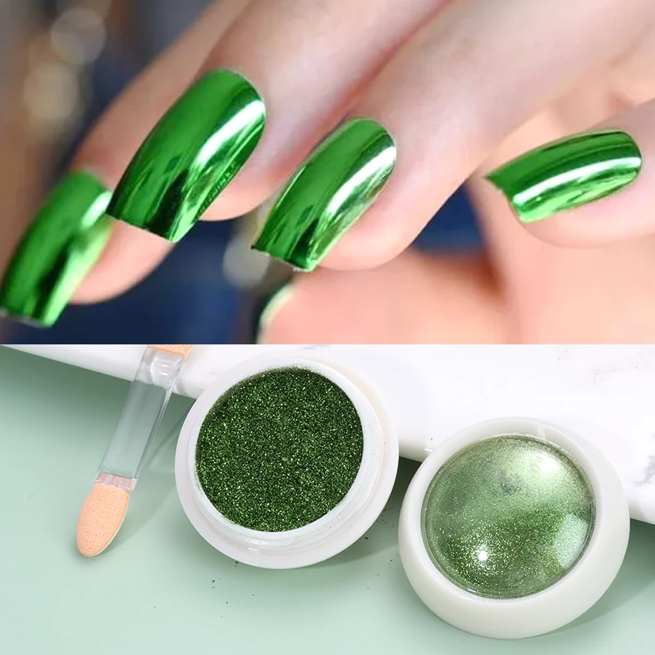 1Box Green Mirror Powder Nail Art Glitter UV Gel Polish Chrome Dust Metallic Effect Pigment St. Patrick's Day Nail Decoration