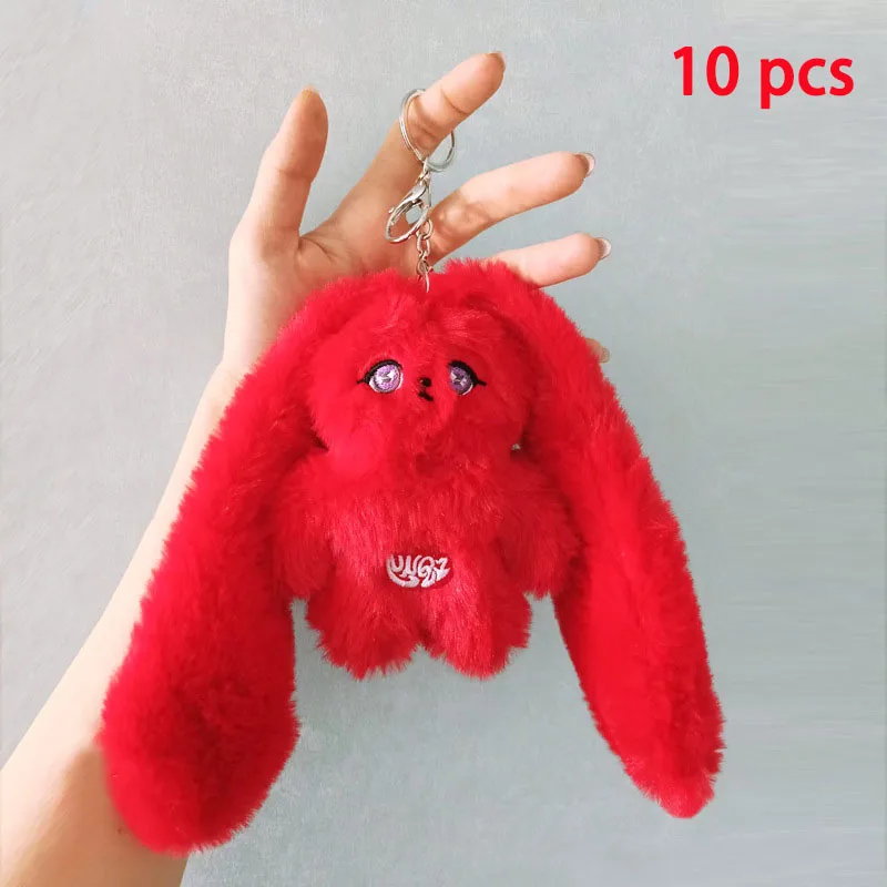 10pcs Kpop YuQi Doll Keychain Cartoon Red Rabbit Plush Doll Bag Pendant Keyring Filling PP Cotton Soft Short Plush Toy Fans Gift