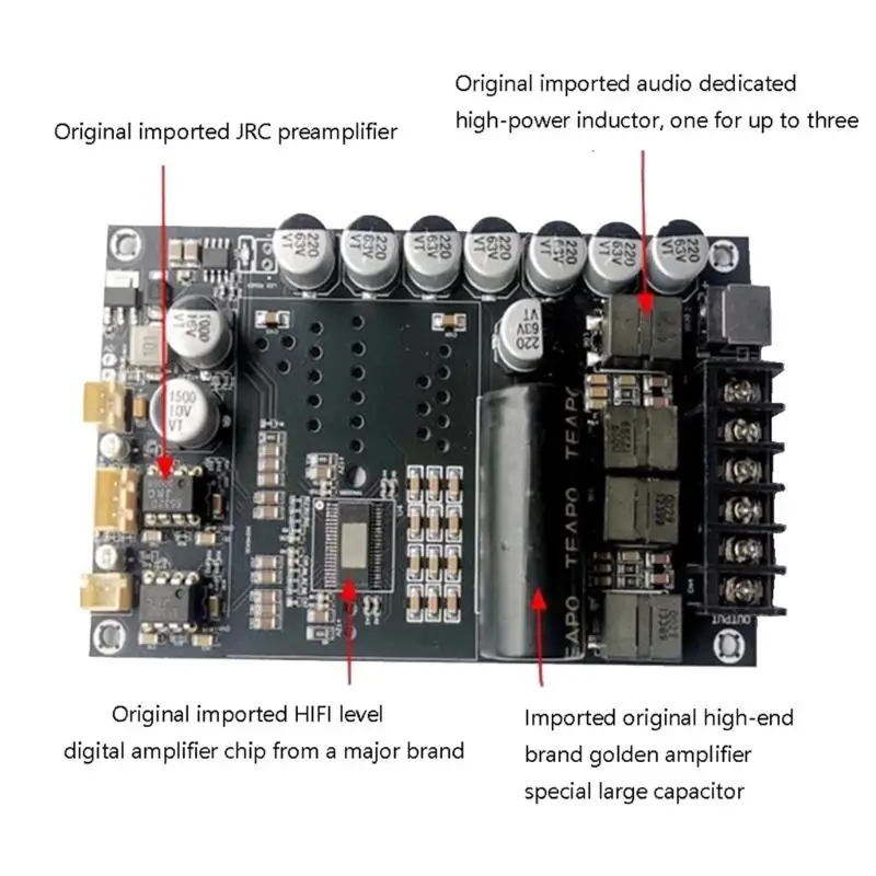 R53C Doppelkanal 300 W TPA3255 digitale Leistungsverstärkerplatine für 4 bis 8 Ohm Lautsprecher – Detail 8