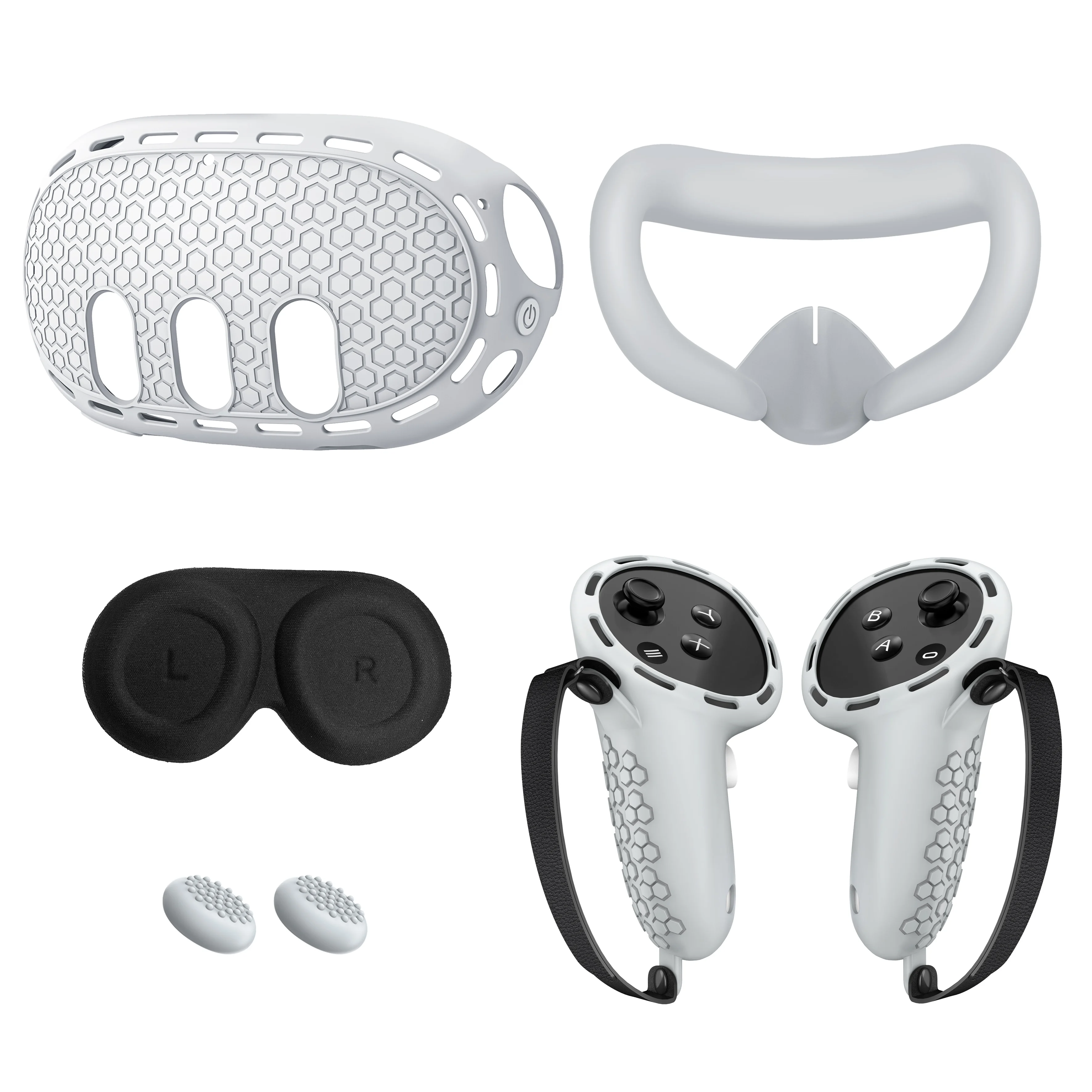 VR 5 In 1 Silicone Accessories For Meta Quest 3 Protective Case Set,Face Cover,Controller Grip,Shell Cover,Lens Cover,rocker Cap