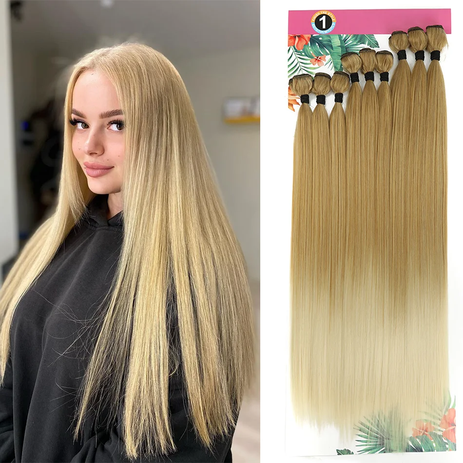 Bone Straight Hair Bundles Smooth Protein Fake Hair 20'' 24'' 28''9Pcs Straight Organic 1