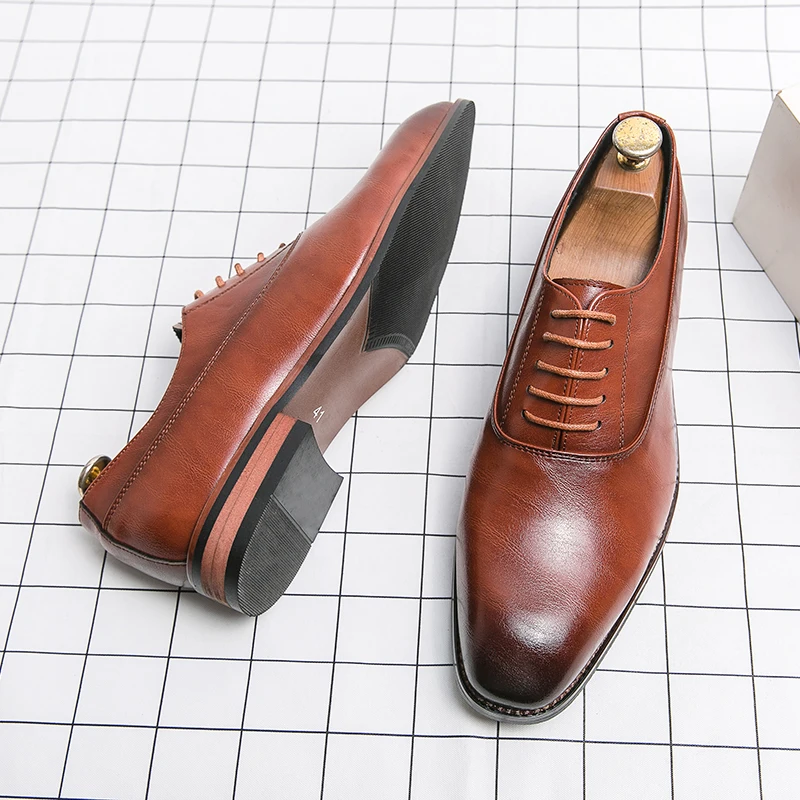 

Spring men's fashion business leather shoes British solid color formal Oxford shoes Korean version of all lace-up men's shoes