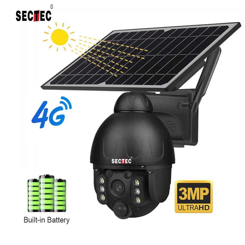 

SECTEC GSM 4G SIM Card 3MP 4MP IP Camera WIFI Solar Panel Battery Security Camera Waterproof Outdoor PTZ CCTV Camera