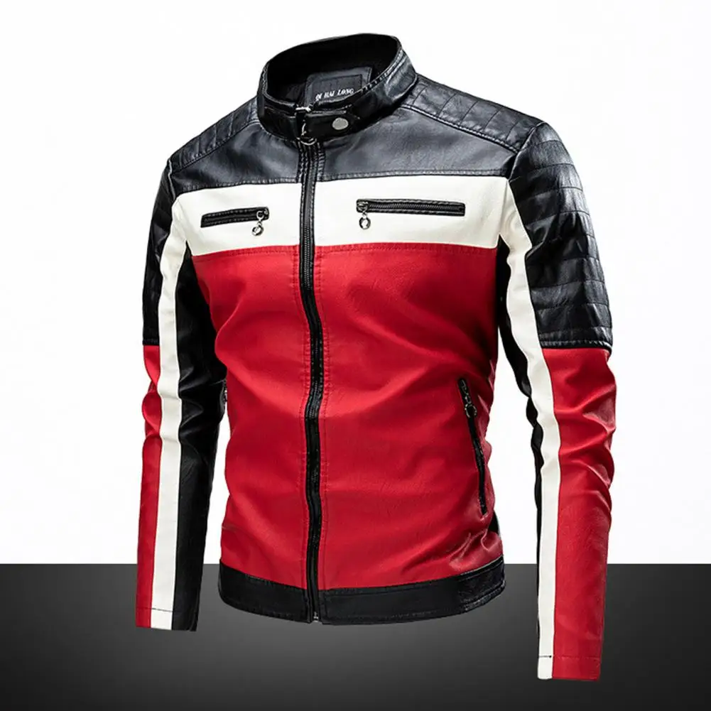 Stylish Jacket Coat Male Retro Faux Leather Stand Collar Long Sleeves Jacket Classic Jacket Warm