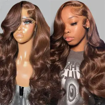 Chocolate Brown Lace Front Wig Transparent HD 13x6 Lace Frontal Wig 100% Colored Body Wave Human Hair Wigs 4x4 5x5 Preplucked 1
